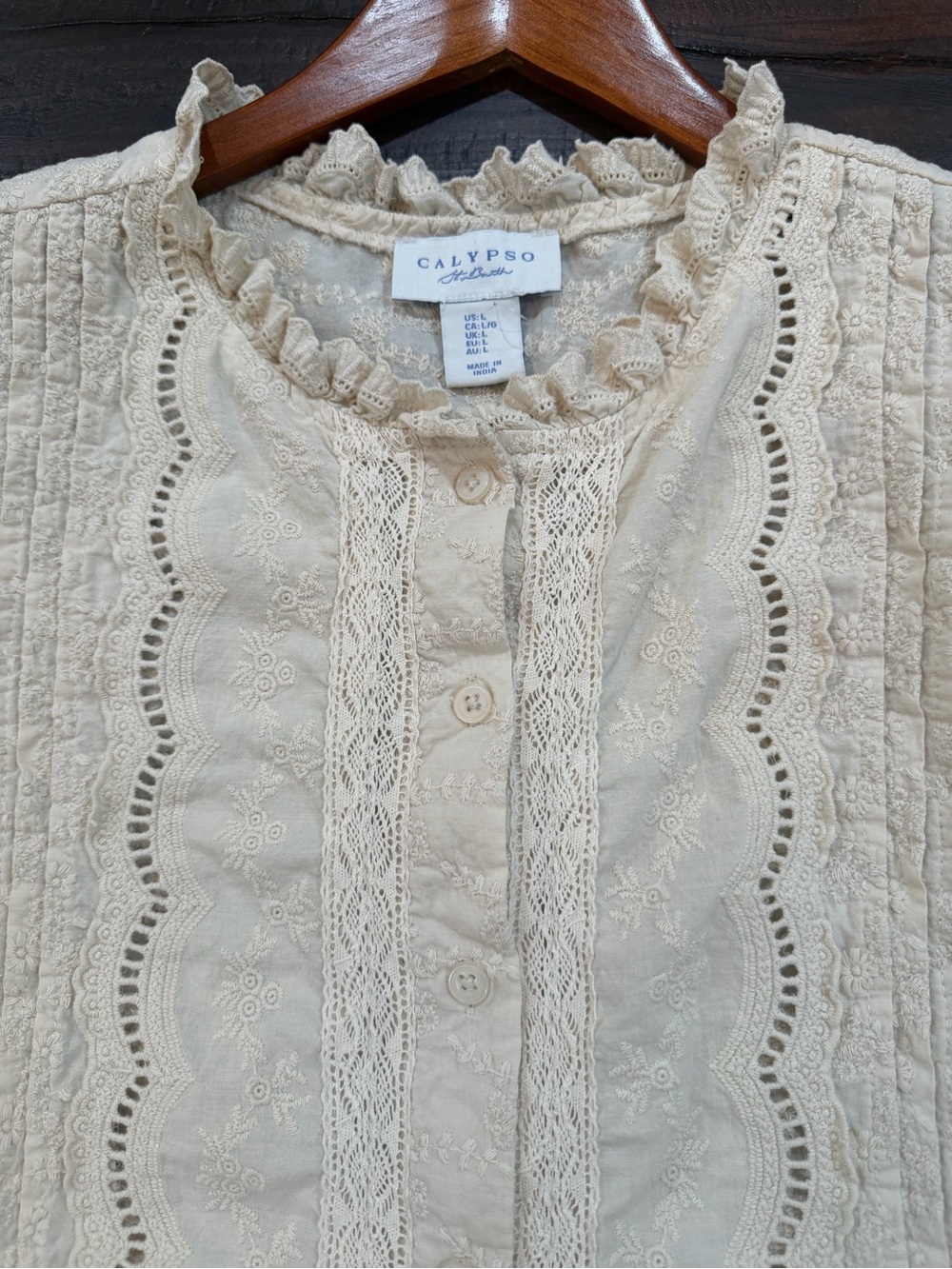 Calypso St Barth Cotton Eyelet Lace Blouse Top Cream Romantic Cottagecore L - Picture 6 of 13